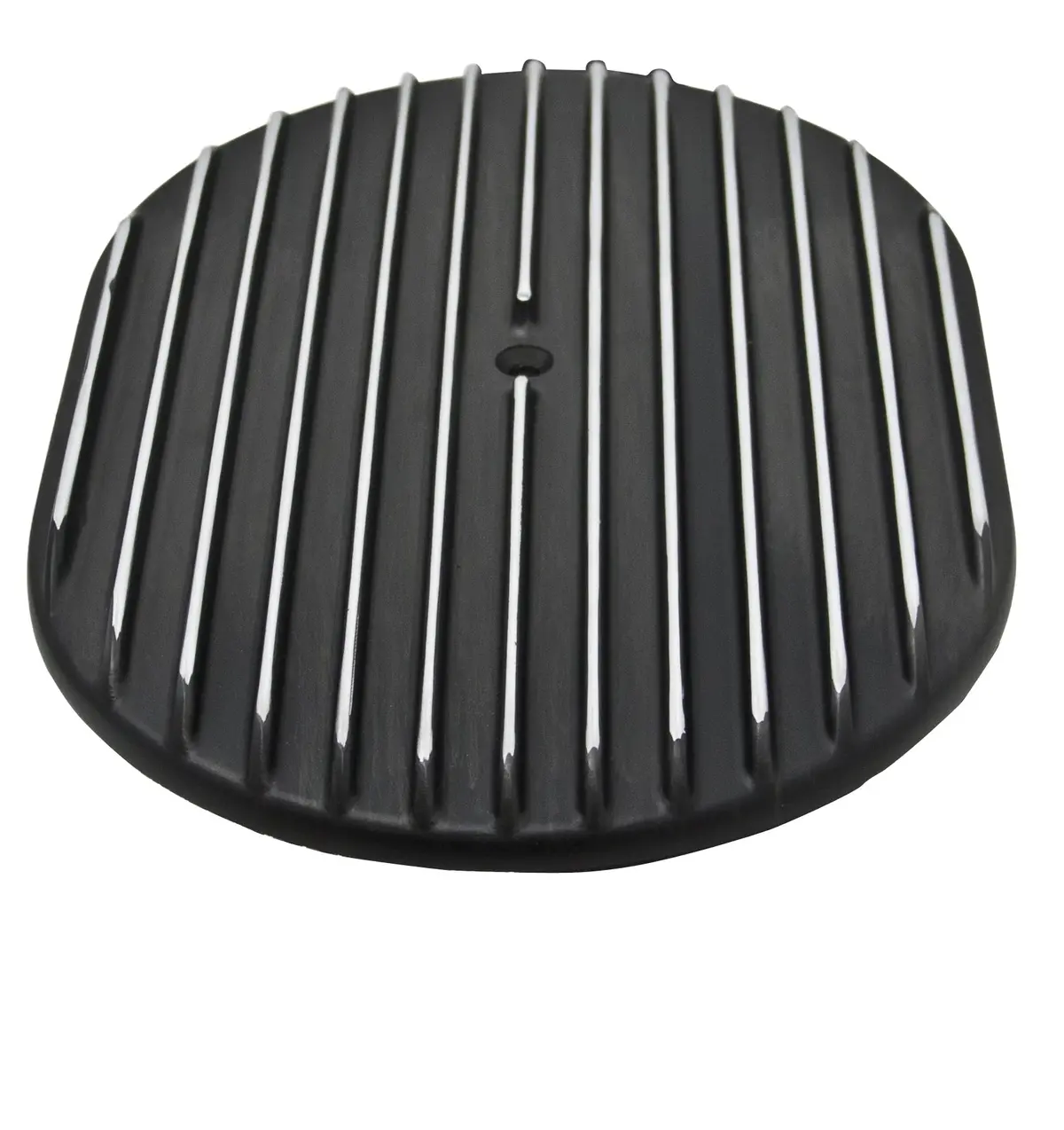 Aluminum 12" Oval Air Cleaner Top Finned - Black 1