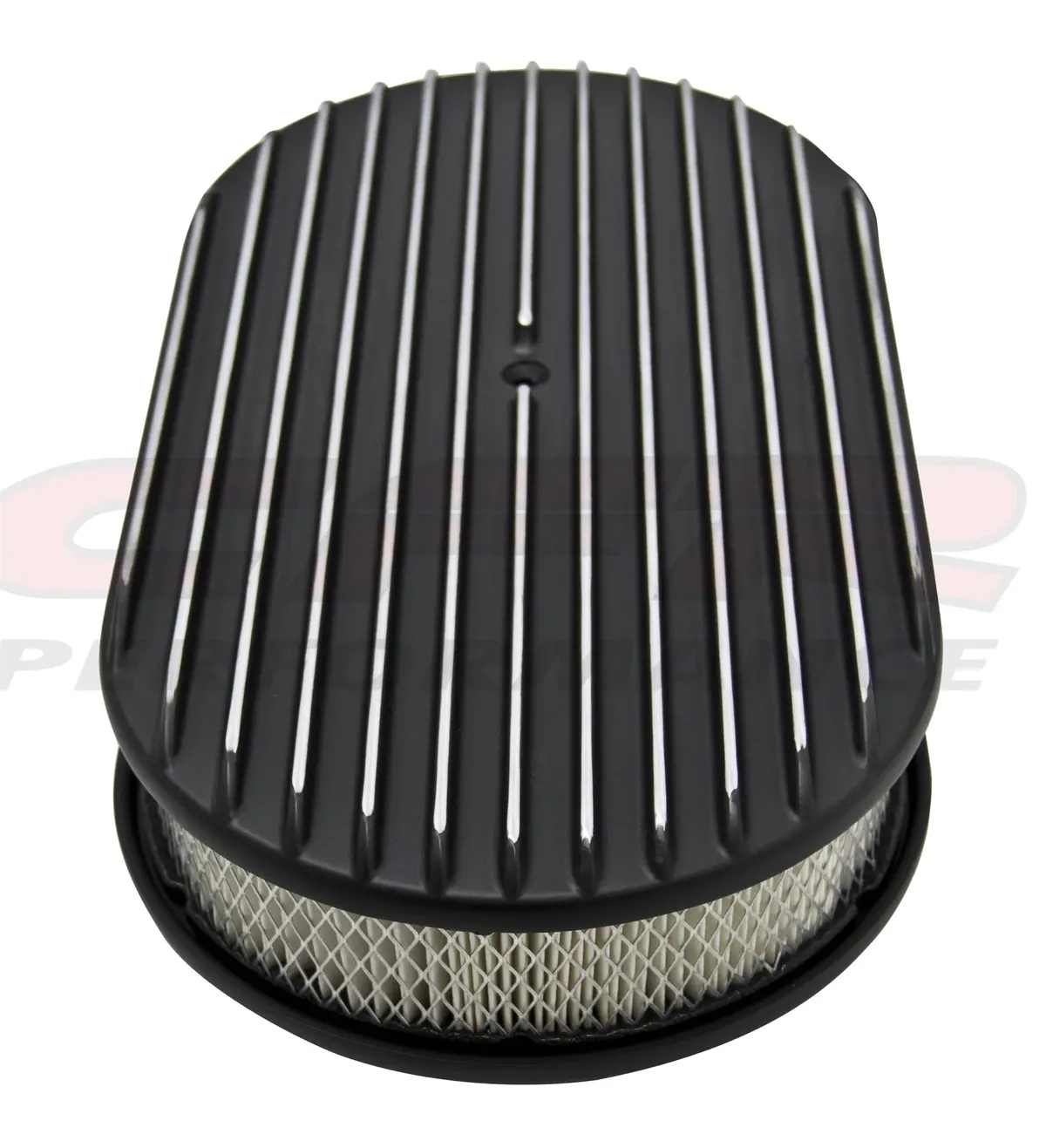 Chevy-Ford-Mopar Aluminum 15" Oval Air Cleaner Paper Filter Polished Finned - Black 1