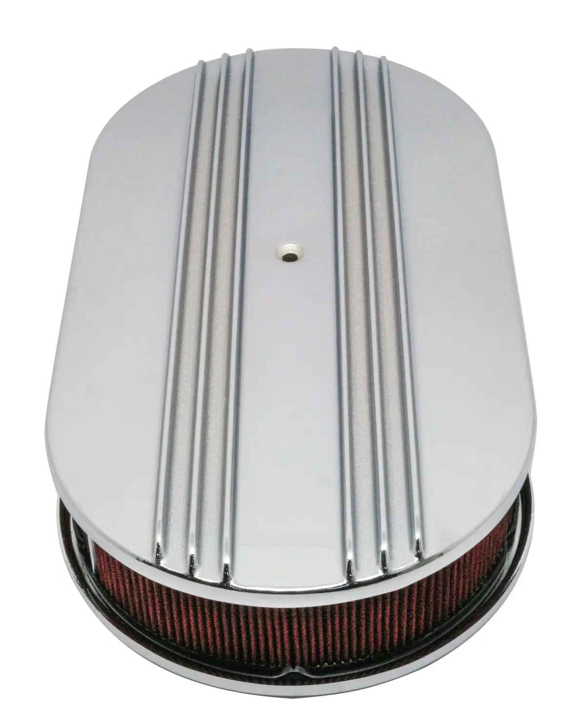 Chevy-Ford-Mopar Aluminum 15" Oval Air Cleaner Paper Filter Partial Finned - Chrome 1