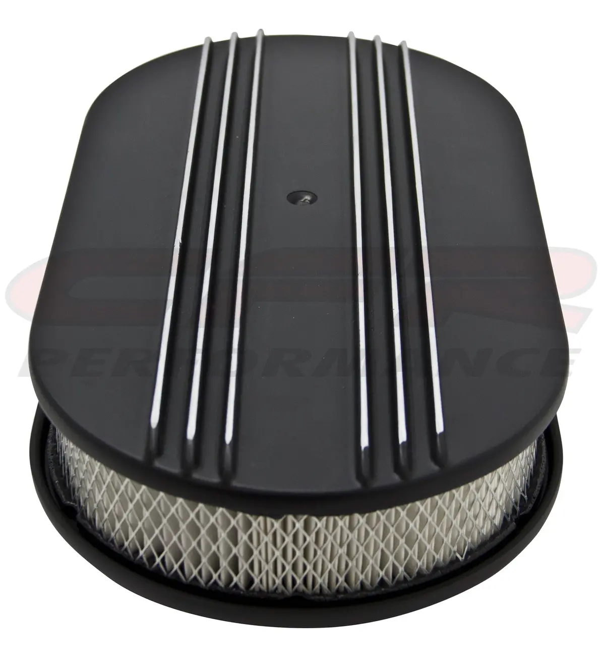 Chevy-Ford-Mopar Aluminum 15" Oval Air Cleaner Paper Filter Polished Partial Finned - Black 1