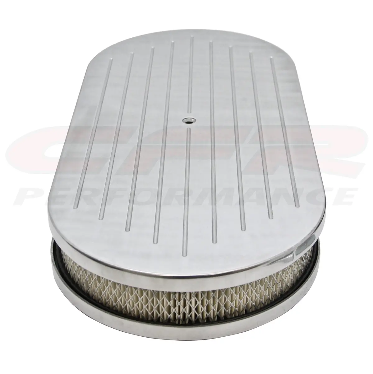 Chevy Ford Mopar 19" Oval Polished Aluminum (Dual Quad) Air Cleaner - Ball Milled - With Paper Filter 1