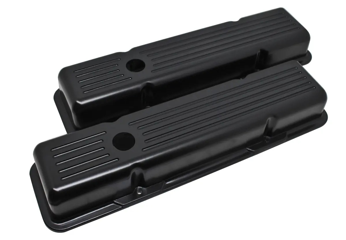 1958-86 Chevy Small Block 283-305-327-350-400 Short Black Aluminum Valve Covers - Ball Milled 1