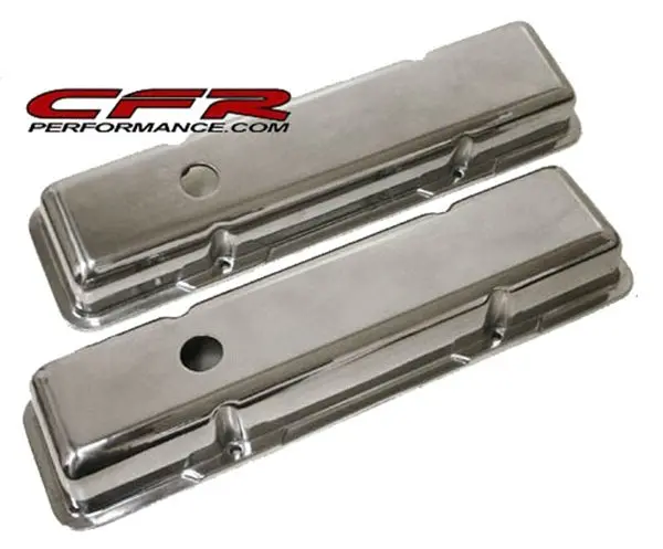 1958-86 Chevy Small Block 283-305-327-350-400 Short Polished Aluminum Valve Covers - Smooth 1