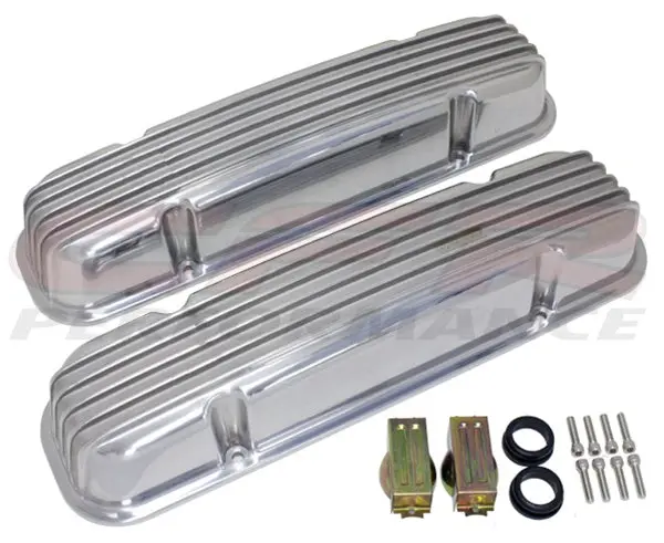 Pontiac 326-455 Polished Aluminum Valve Covers - Finned, Holeless 1
