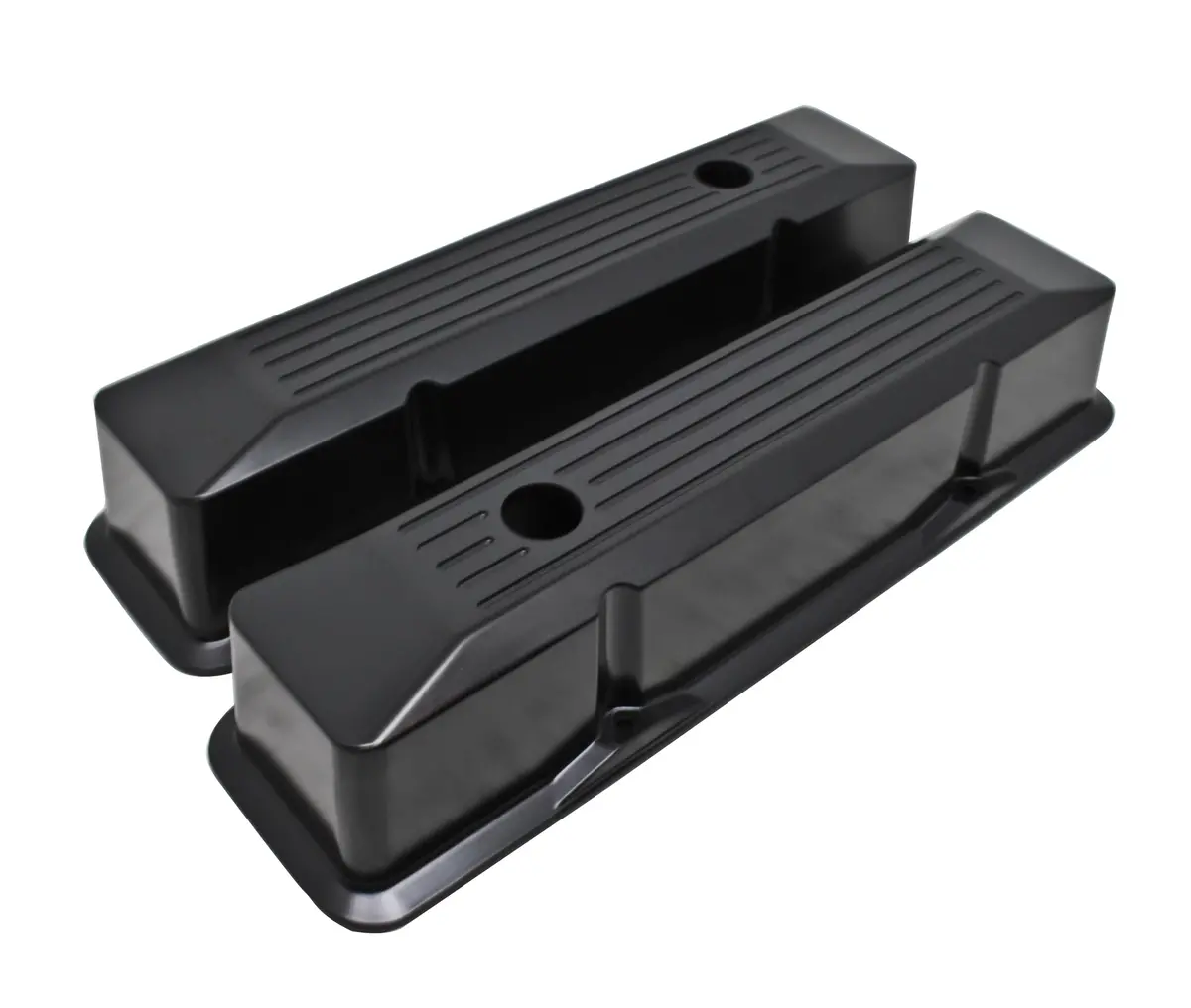 1958-86 Chevy Small Block 283-305-327-350-400 Tall Black Aluminum Recessed Valve Covers - Ball Milled 1
