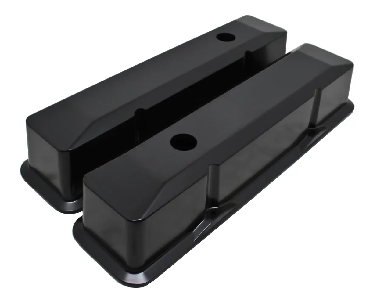 1958-86 Chevy Small Block 283-305-327-350-400 Tall Black Aluminum Recessed Valve Covers - Smooth 1