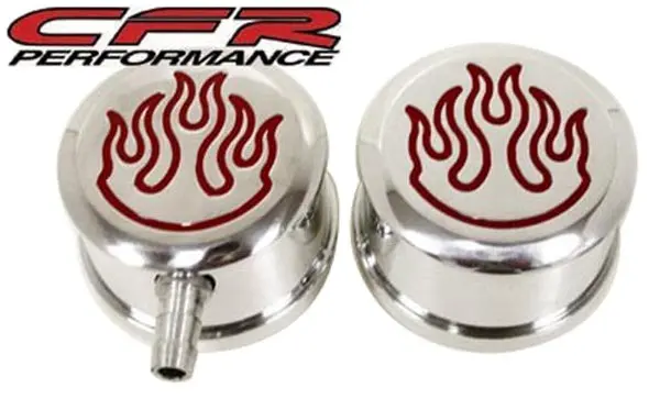 Chevy-Ford-Mopar Polished Billet Aluminum Breather Set W- Pcv - Red Flames 1