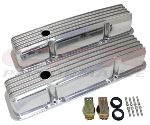 Aluminum Tall Valve Covers Fits 1958–86 Chevy Small Block 283/305 / 327/350 / 383/400 – Full Finned – Polished Finish 1