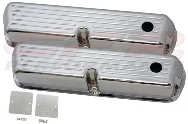 1962-85 Ford Small Block 289-302-351W-5.0L Tall Chrome Aluminum Valve Covers - Ball Milled 1