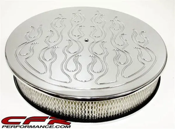 Chevy-Ford-Mopar 14" Round Chrome Aluminum Air Cleaner - Flamed 1