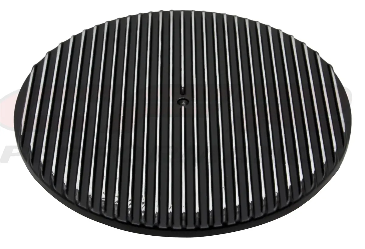 Chevy-Ford-Mopar Aluminum 14" Round Air Cleaner Top Polished Finned - Black 1
