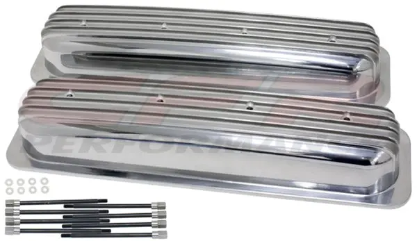 Aluminum 1987–97 Chevy Short Valve Covers Center Bolt (W/O Breather Holes) – Full Finned – Polished 1