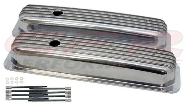 Aluminum 1987–97 Chevy Short Valve Covers Center Bolt – Full Finned – Polished 1