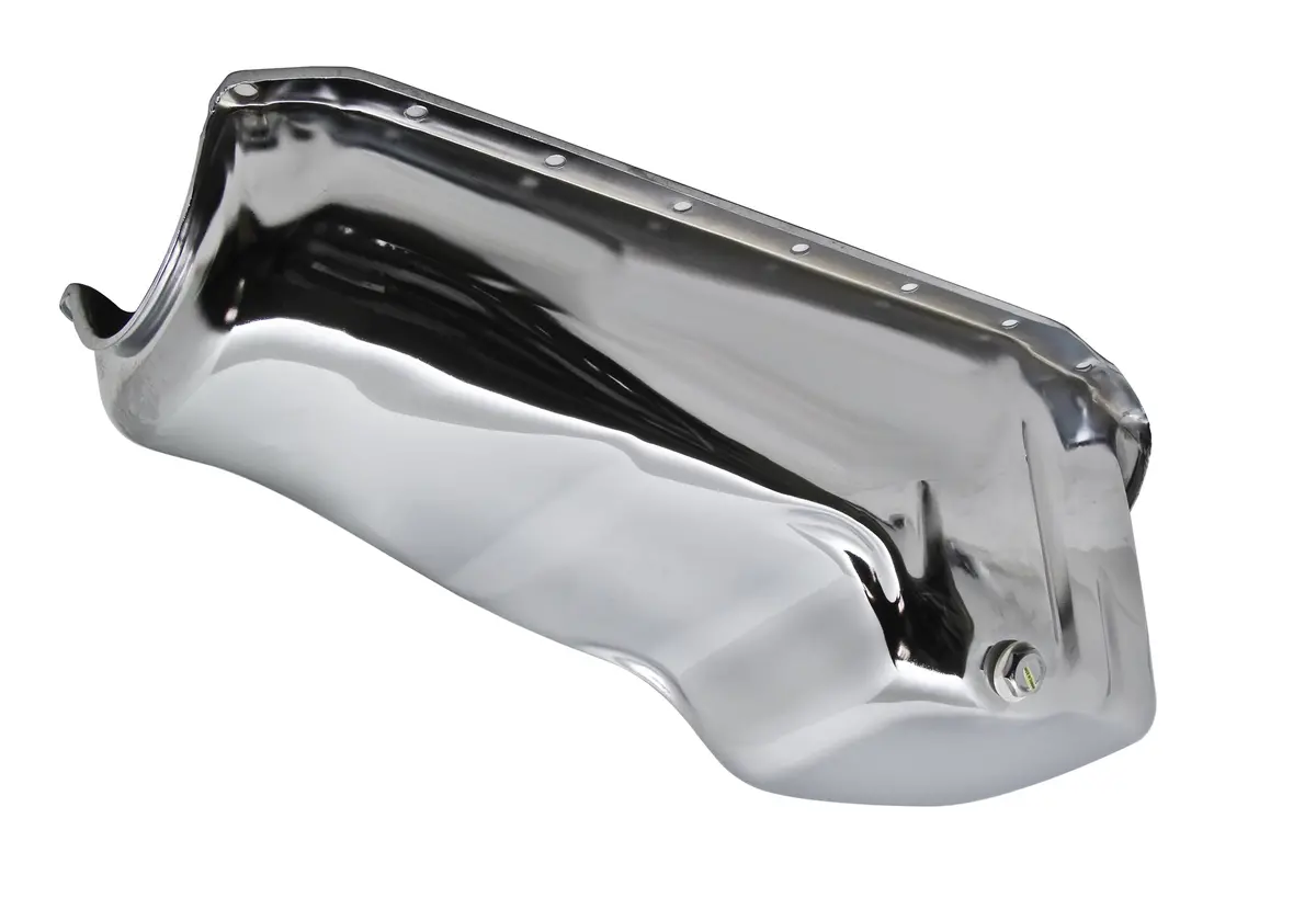 Steel Oil Pan For 1980–1985 Chevy Sb 283–350W - Chrome - Rear Sump 1
