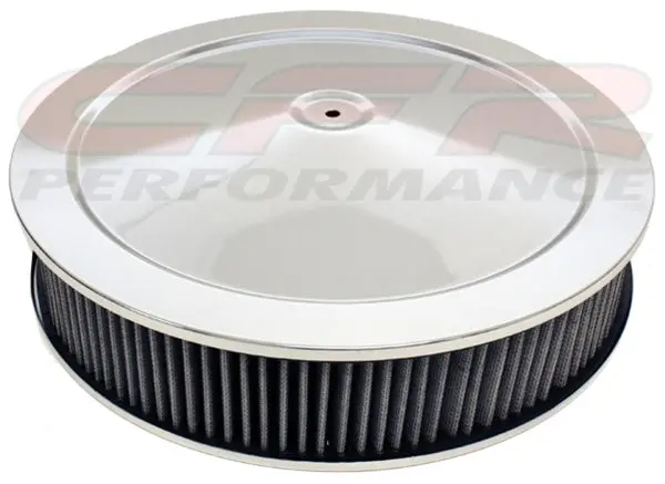 Chevy-Ford-Mopar 14" Chrome Steel Air Cleaner Set - Hi-Lip Base W- Washable Filter 1