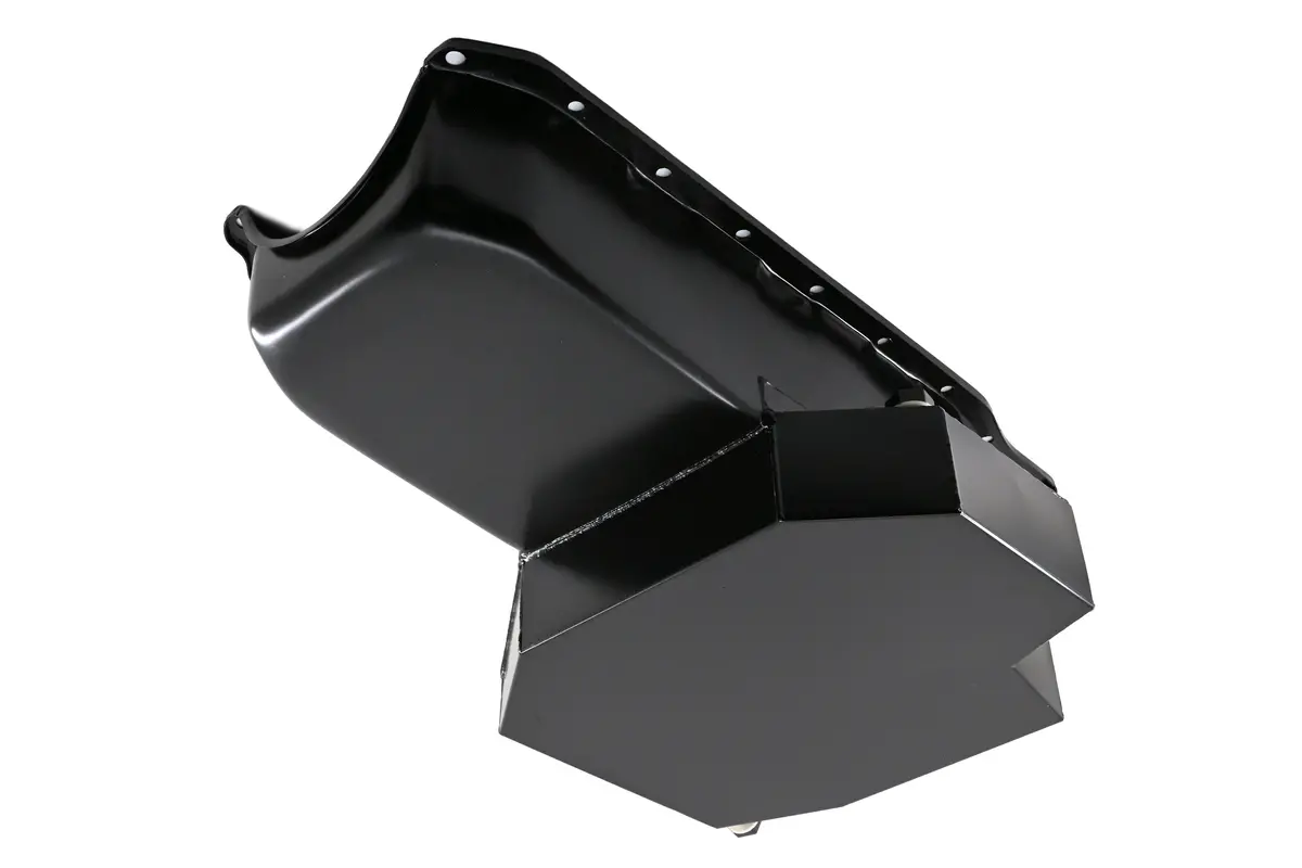 Steel Road Racing Oil Pan – Fits 1986–2002 Chevy Small Block 305–427 – Rear Sump – 7‑Quart – Black Finish (With Integrated Windage Tray) 1