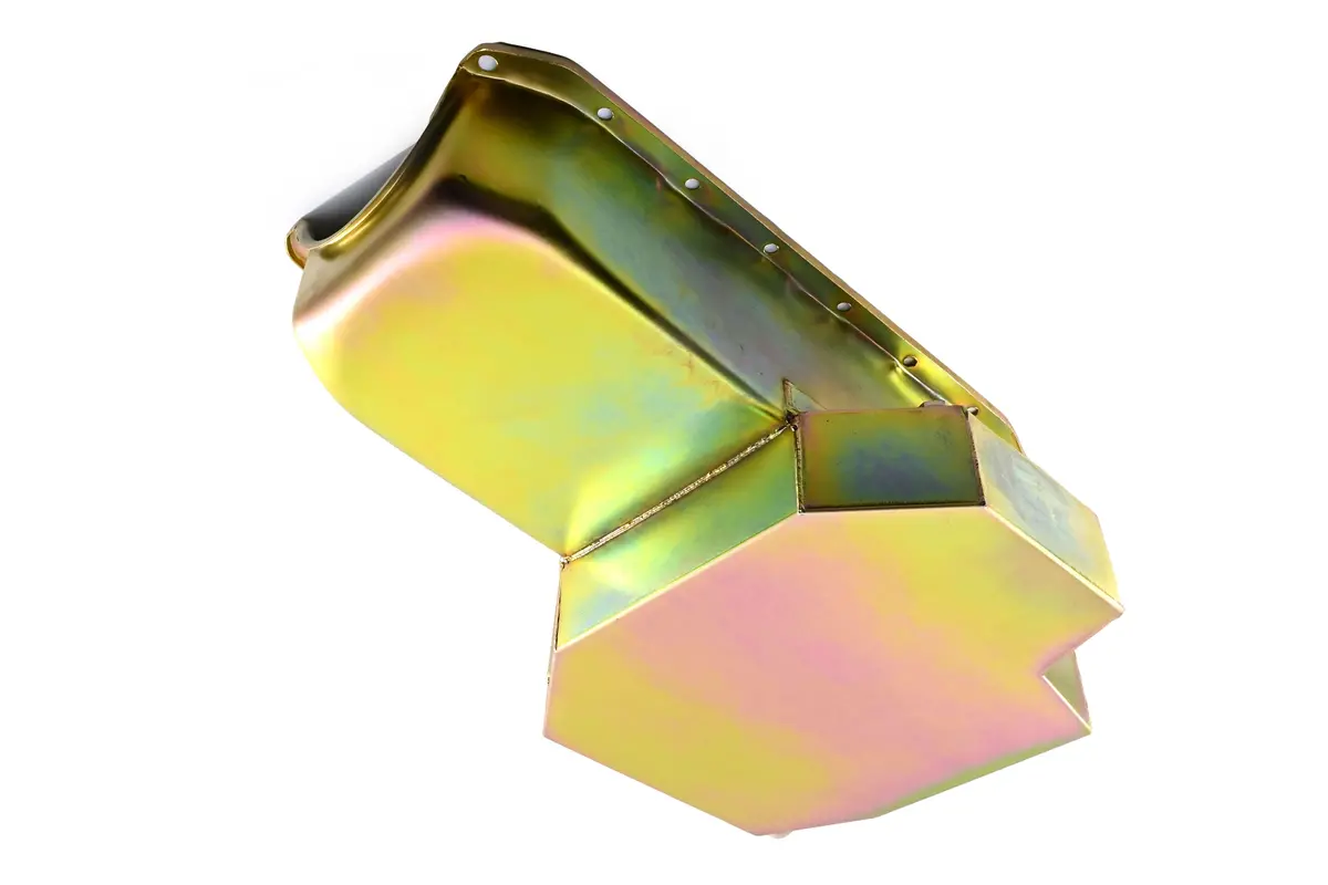 Steel Road Racing Oil Pan – Fits 1986–2002 Chevy Small Block 305–427 – Rear Sump – 7‑Quart – Zinc Finish (With Integrated Windage Tray) 1