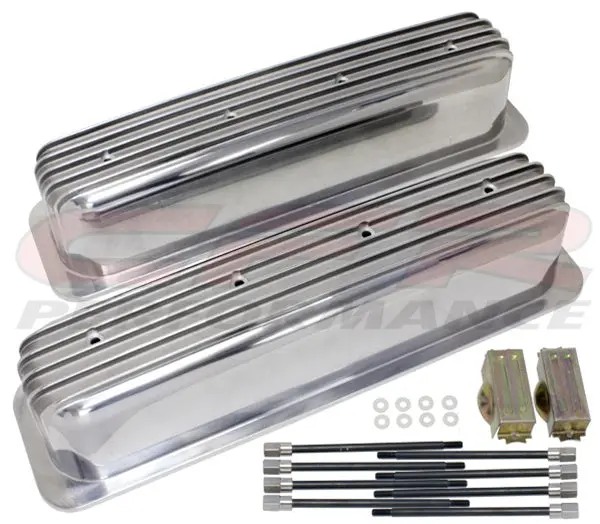 Aluminum 1987–97 Chevy Center Bolt Tall Valve Covers – Finned – Polished (No Breather Holes) 1