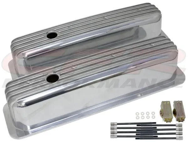 Aluminum 1987–97 Chevy Center Bolt Tall Valve Covers – Finned – Polished 1