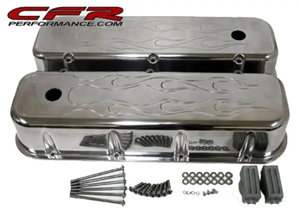 1965-95 Chevy Big Block 396-427-454-502 Tall Polished Aluminum Valve Covers - Flamed 1
