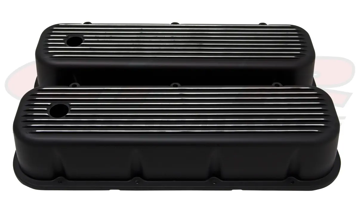 1965-95 Chevy Big Block Aluminum 1965-95 Chevy Bb 396-427-454-502 Tall Valve Covers Polished Finned - Black 1