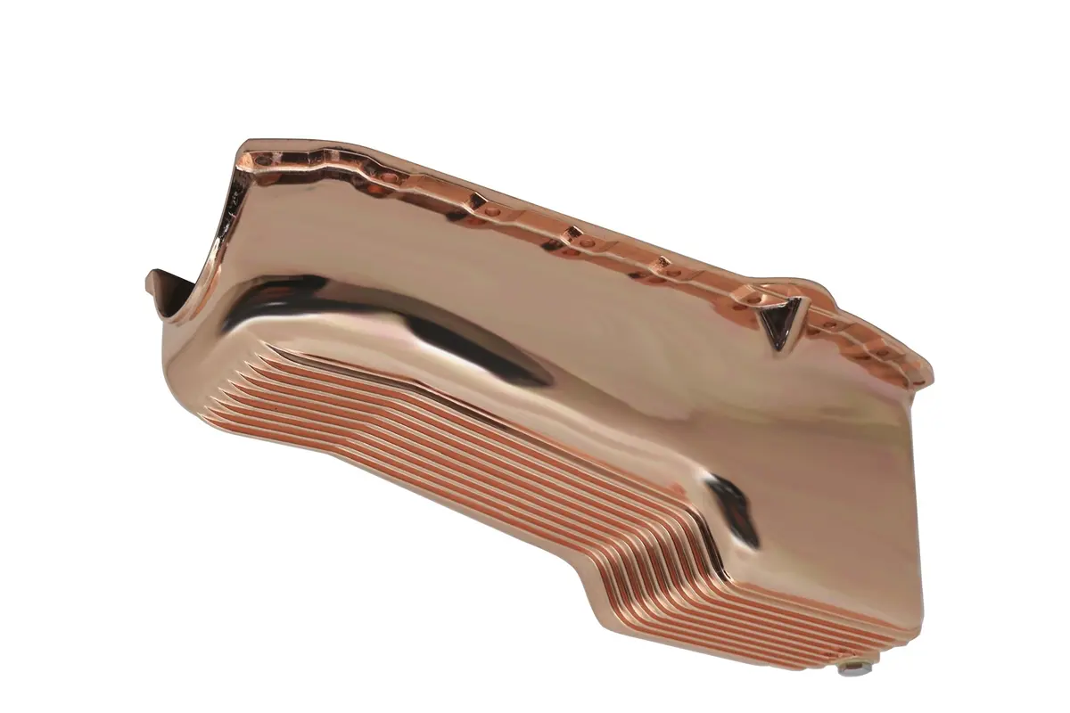 1958-79 Chevy Small Block 262-267-283-305-327-350-400 Aluminum Stock Capacity Oil Pan - Retro Finned - Copper 1