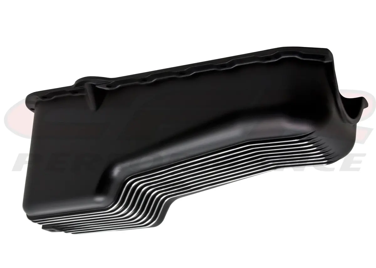 Aluminum Oil Pan – Fits 1986–2002 Chevy Small Block 262–400 – Retro Finned – Black Finish 1