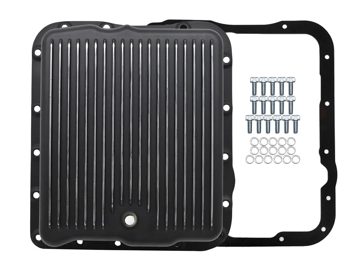 Chevy-Gm 700R4-4L60e-4L65e Aluminum Transmission Pan Kit  Finned - Black 1