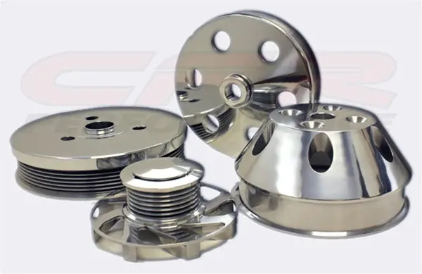 Chevy Small Block Billet Short Water Pump Serpentine Pulley Set - Machined 1