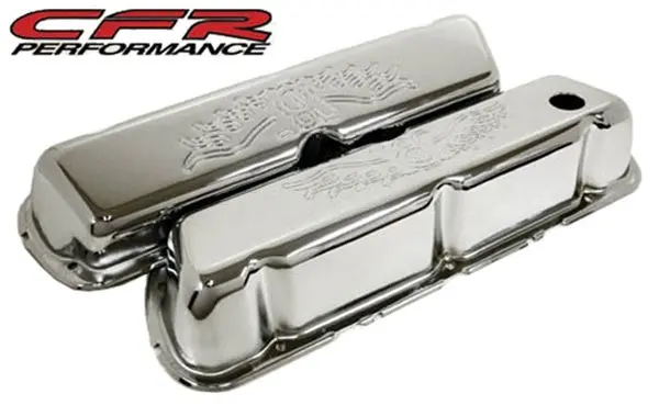1986-95 Ford 302 5.0L Fox-Body Mustang Steel Valve Covers - V8 Logo 1