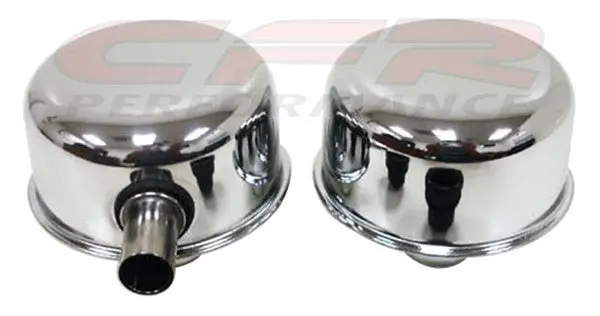 Chevy/Ford/Mopar Chrome Steel Breather Set W/ Pcv Tube - Chrome 1