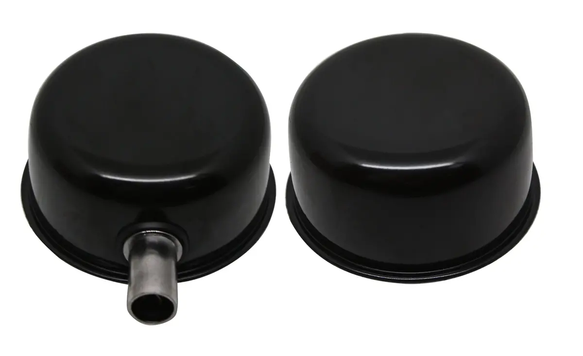 Chevy-Ford-Mopar Black Steel Breather Set W- Pcv Tube - Smooth 1
