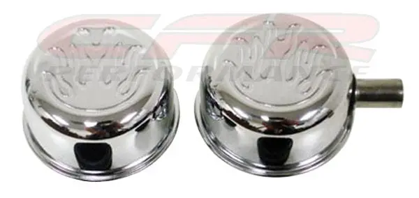 Chevy/Ford/Mopar Chrome Steel Breather Set W/ Pcv Tube - Flamed  Description: 1