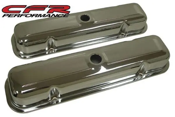 1959-79 Pontiac 301-326-350-389-400-421-428-455 V8 Short Steel Center Hole Valve Covers - Chrome 1
