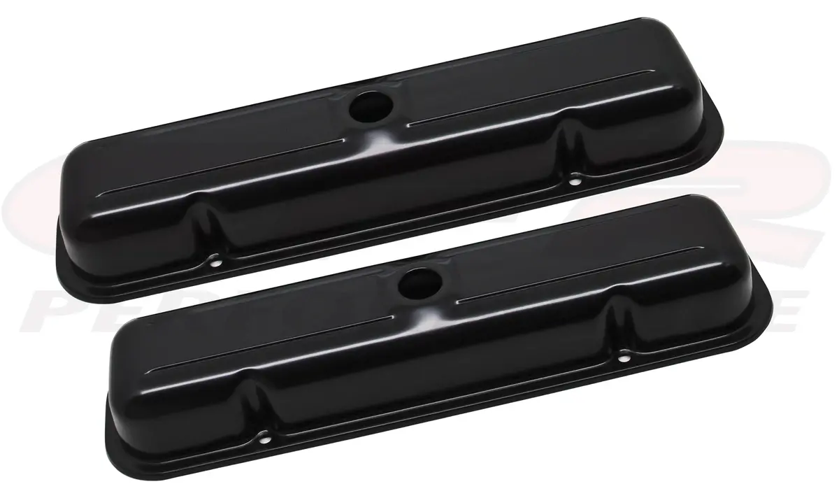 1959-79 Pontiac 301-326-350-389-400-421-428-455 V8 Short Steel Center Hole Valve Covers - Black 1