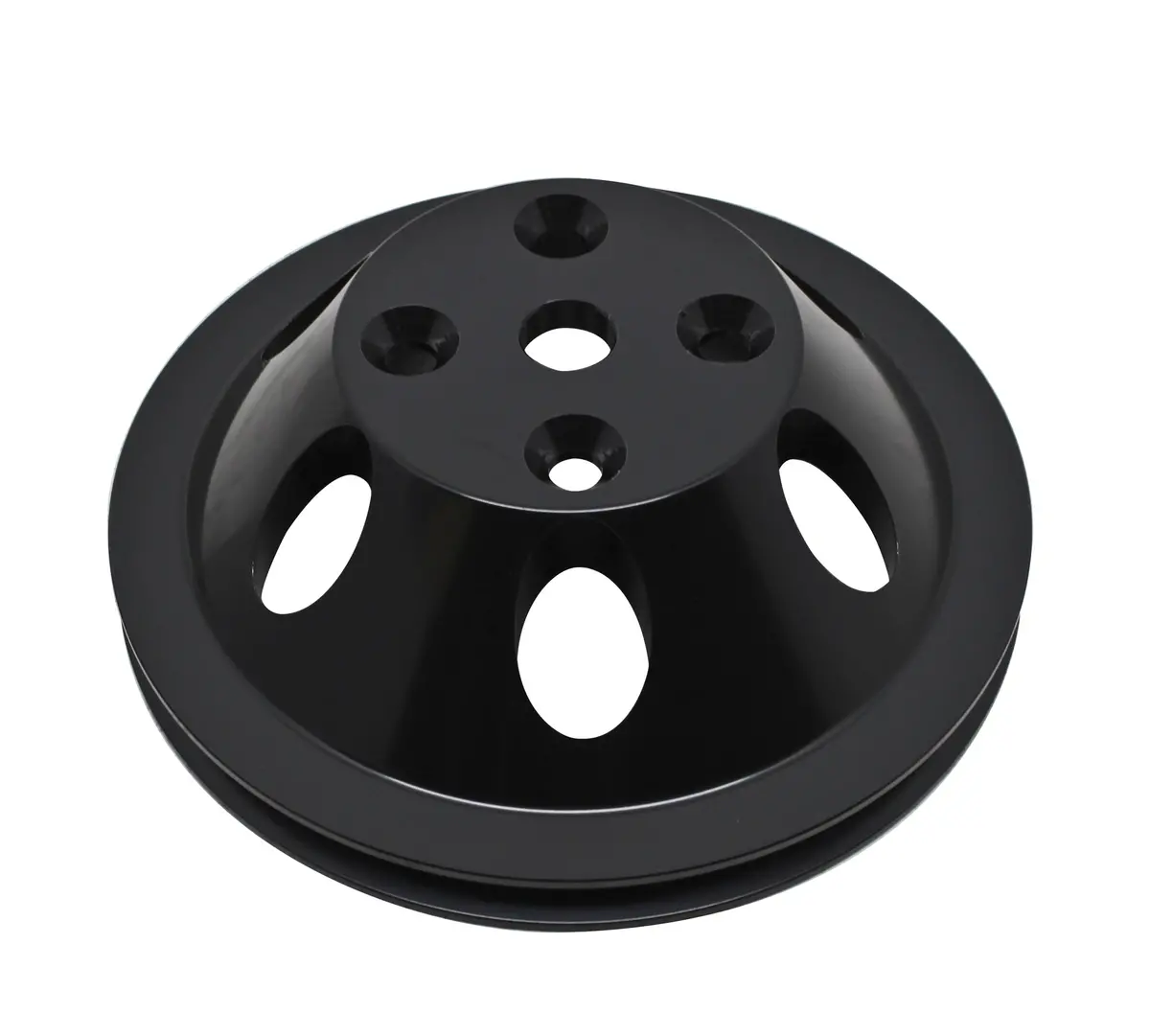 1969-85 Chevy Small Block Black Aluminum Water Pump Pulley - 1 Groove (Long) 1