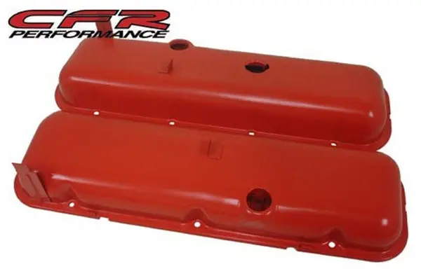 1965-72 Chevy Big Block 396-427-454 Short Oem Style Steel Valve Covers W- Dripper Rails - Orange 1