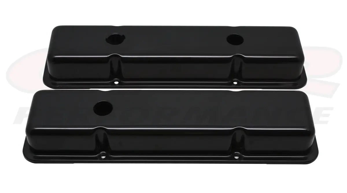 Steel 1958-86 Chevy Sb 283-305-327-350-400 Short Valve Covers – 1 Hole / 2 Hole, Baffled-Black 1