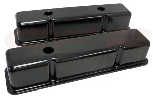 1958-86 Steel Chevy Small Block 283-305-327-350-400 Tall Smooth Valve Covers - Black 1