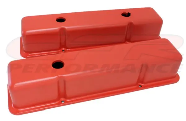 1958-86 Steel Chevy Small Block 283-305-327-350-400 Tall Smooth Valve Covers - Orange 1