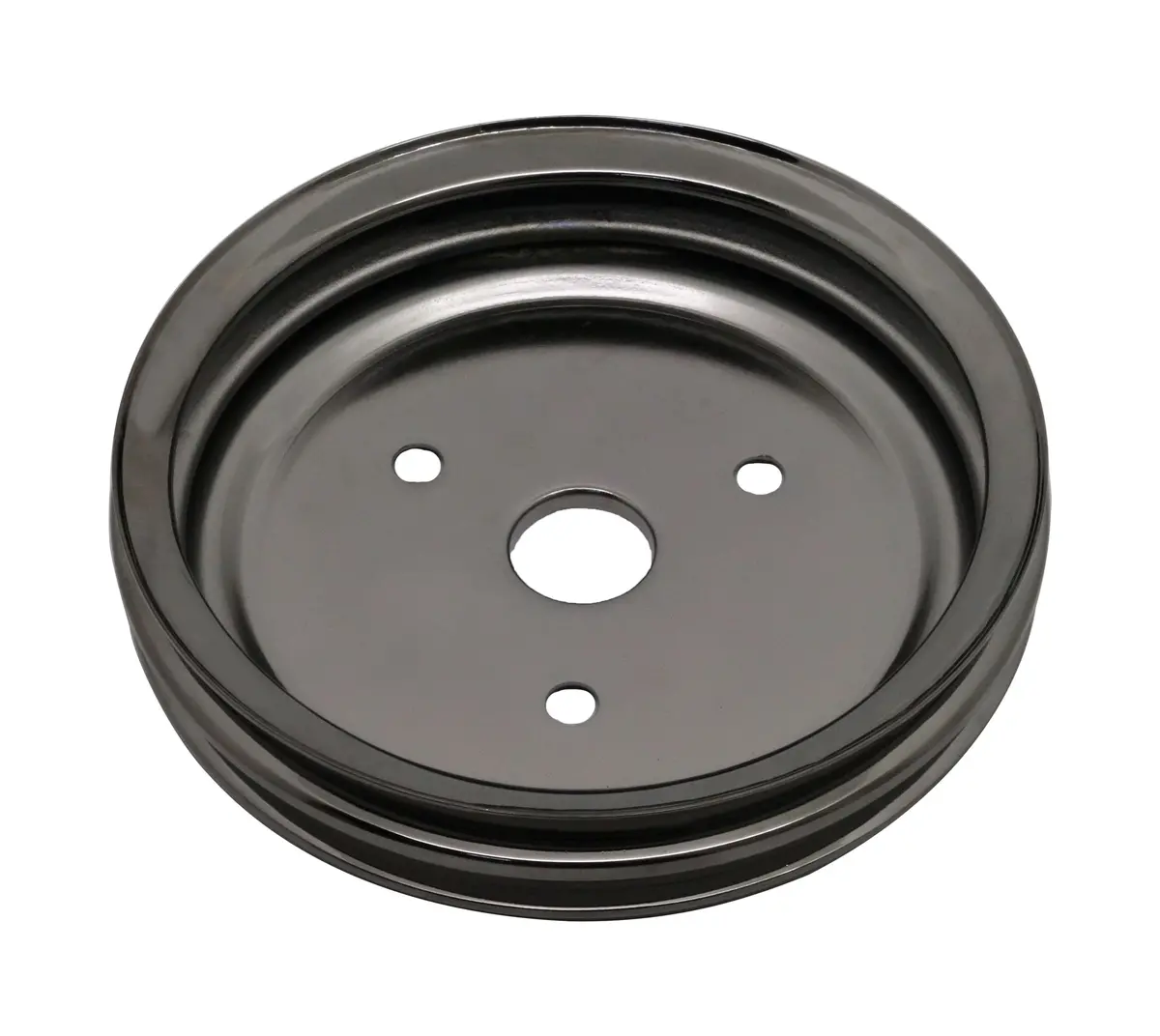 1955-68 Chevy Small Block Black Chrome Steel Crankshaft Pulley - Short (2 Groove) 1