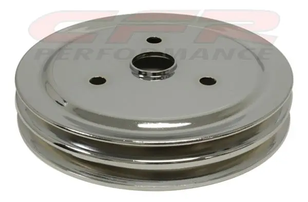 1955-68 Chevy Small Block Chrome Steel Crankshaft Pulley - Short (2 Groove) 1