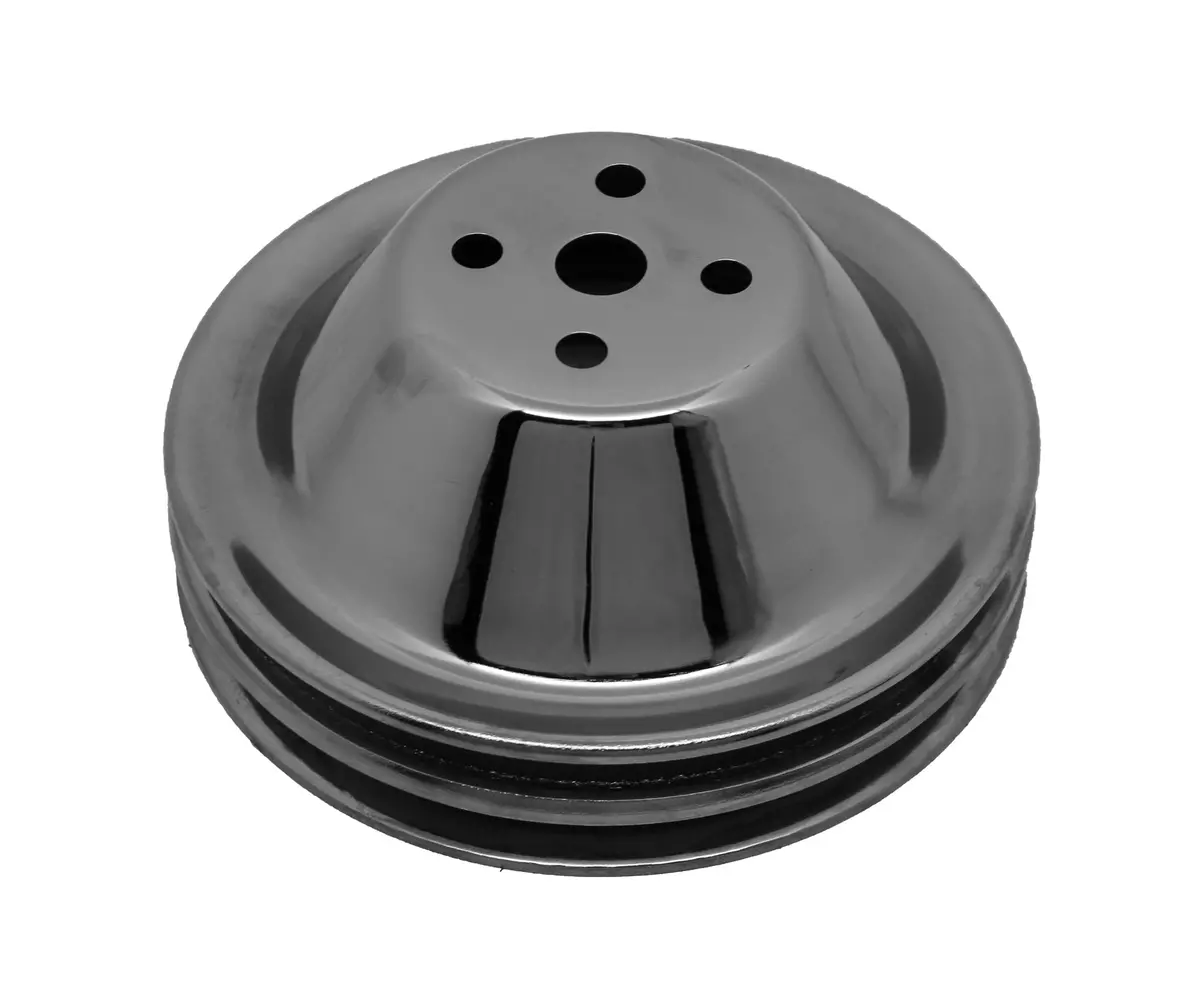1969-85 Chevy Small Block Black Chrome Steel Water Pump Pulley - Long (2 Groove) 1