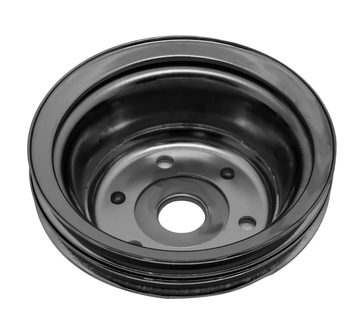 1969-85 Chevy Small Block Black Chrome Steel Crankshaft Pulley - Long (2 Groove) 1