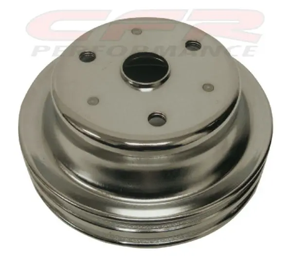1969-85 Chevy Small Block Chrome Steel Crankshaft Pulley - Long (2 Groove) 1