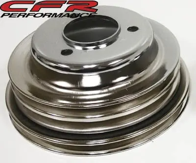 1969–1985 Chevy Big Block 3-Groove Chrome Steel Crank Pulley (Long Water Pump) 1