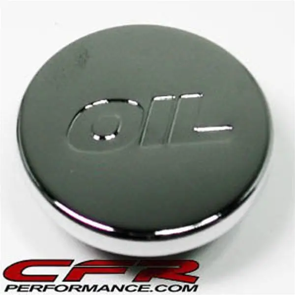 Chrome Top Push-In Oil Cap Plug For Valve Covers - Oil Logo 1