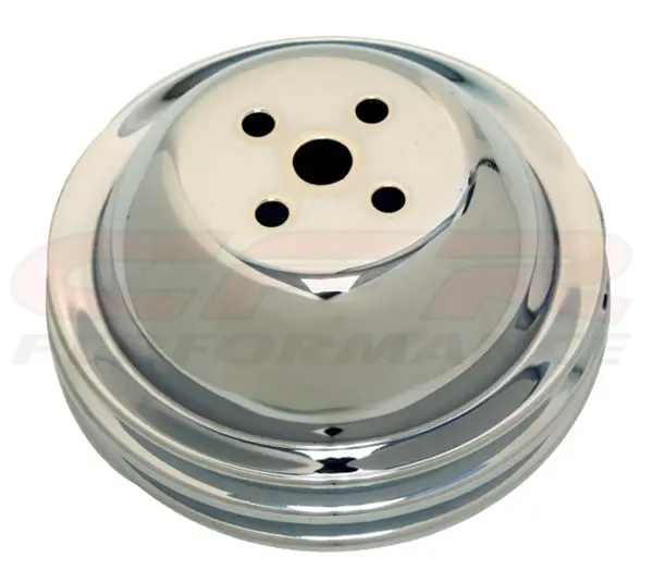 1955-68 Chevy Big Block Chrome Steel Water Pump Pulley - 2 Groove (Short) 1