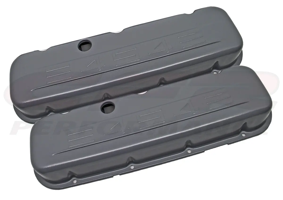 Steel 1965-95 Chevy Bb 396-427-454-502 Short Valve Covers 454 Logo - Painted Gray 1
