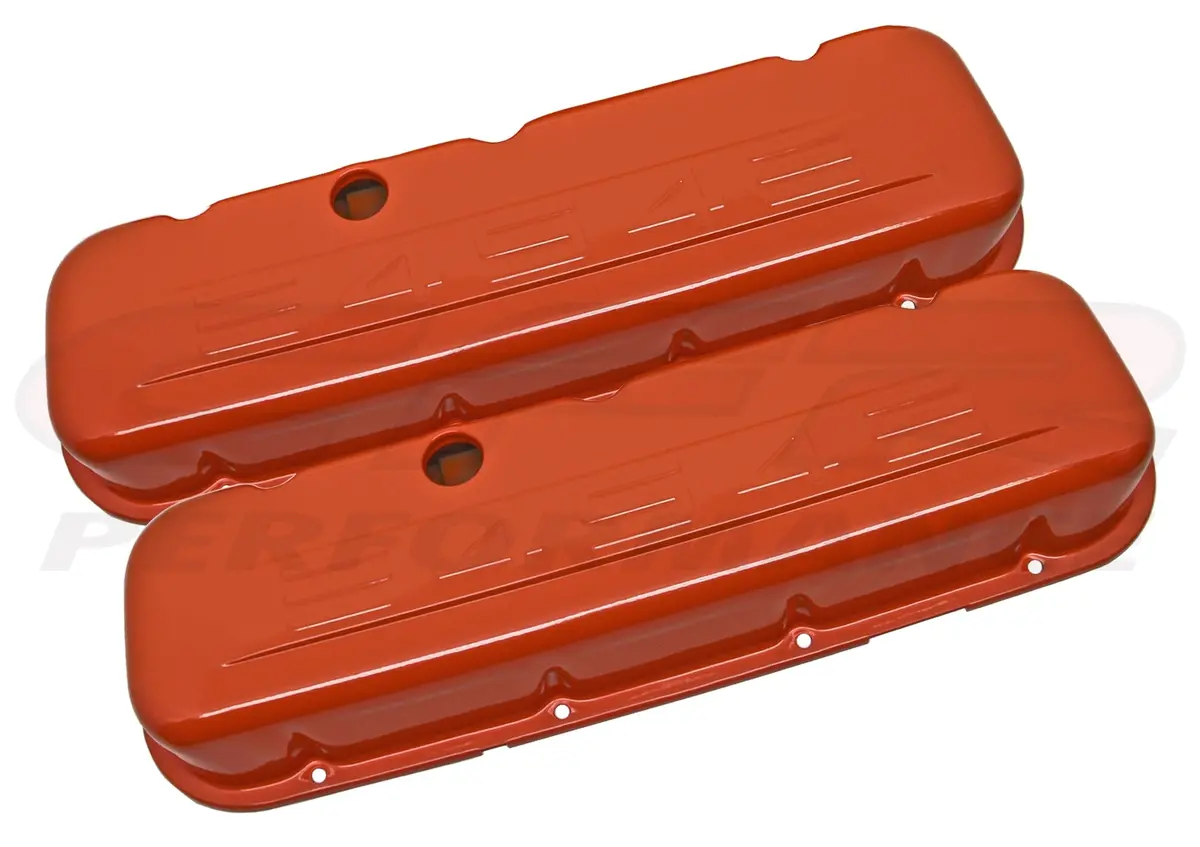 Steel 1965-95 Chevy Bb 396-427-454-502 Short Valve Covers 454 Logo Powder Coated - Orange 1